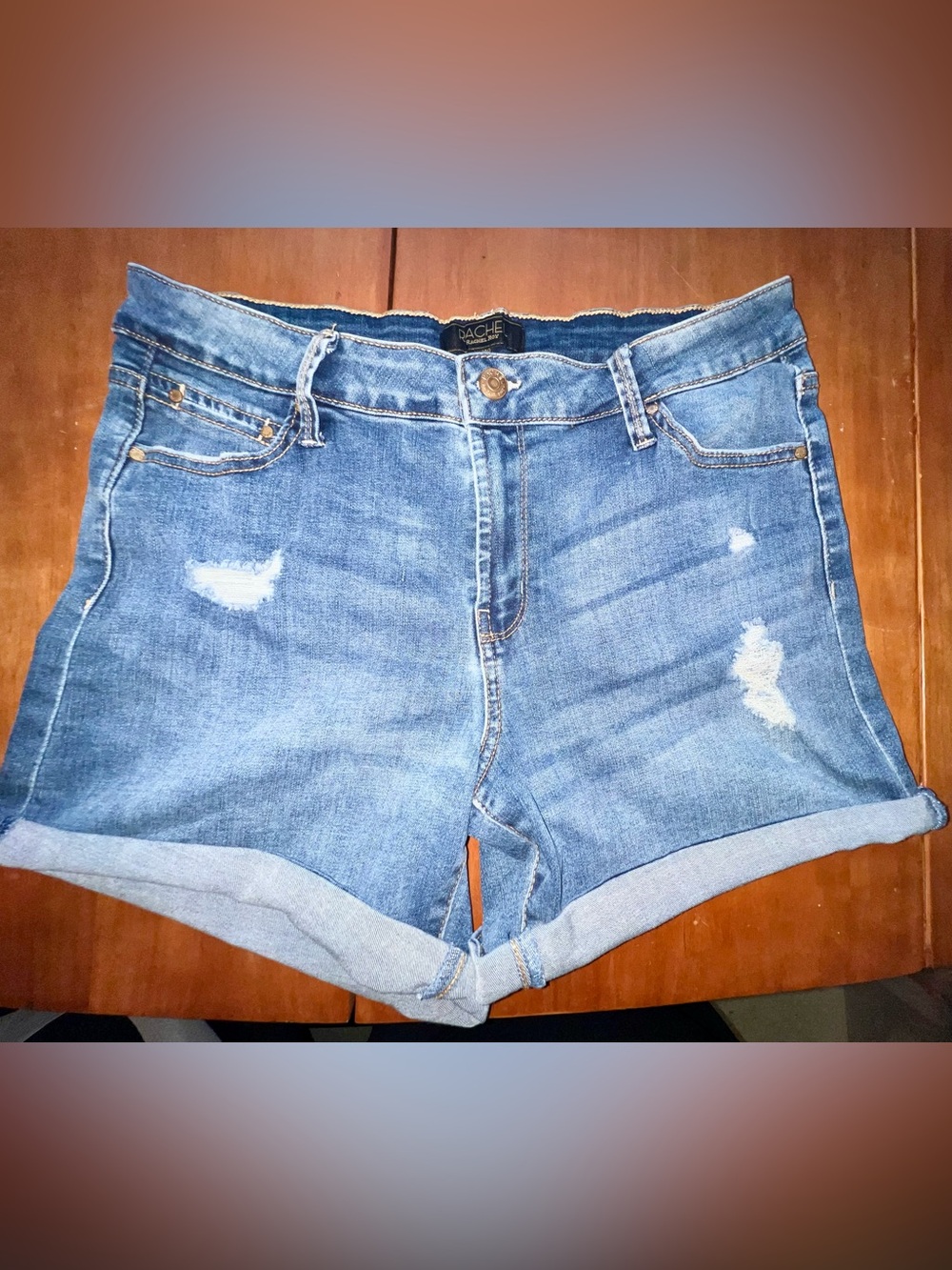 Rachel Roy Blue Distressed Rolled-Hem Jean Shorts